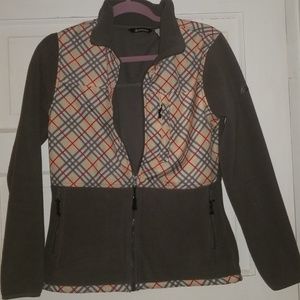 Grey and plaid zip up fleece